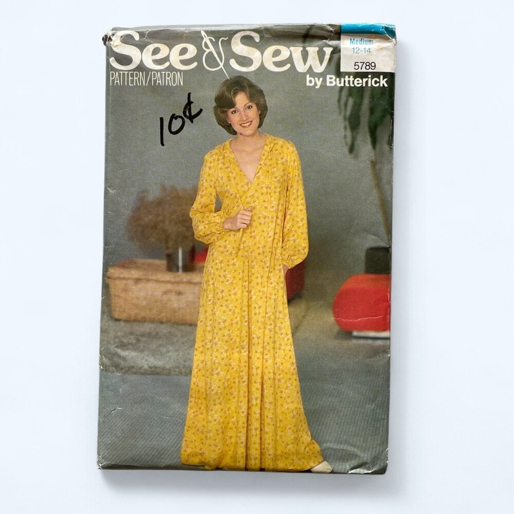 VTG See & Sew Pattern 5789 Hooded Caftan Dress Sz Med 12 - 14 FF Uncut